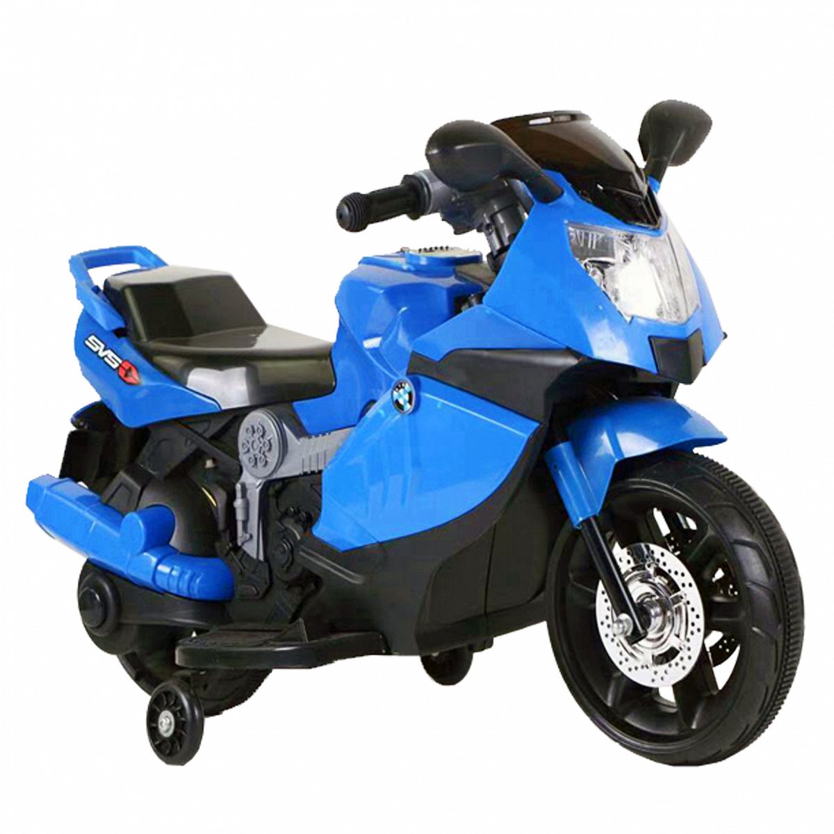Motocicleta electrica copii C-Toys cu acumulator, muzica, roti detasabile si lumini, culoare albastru, reducere mare