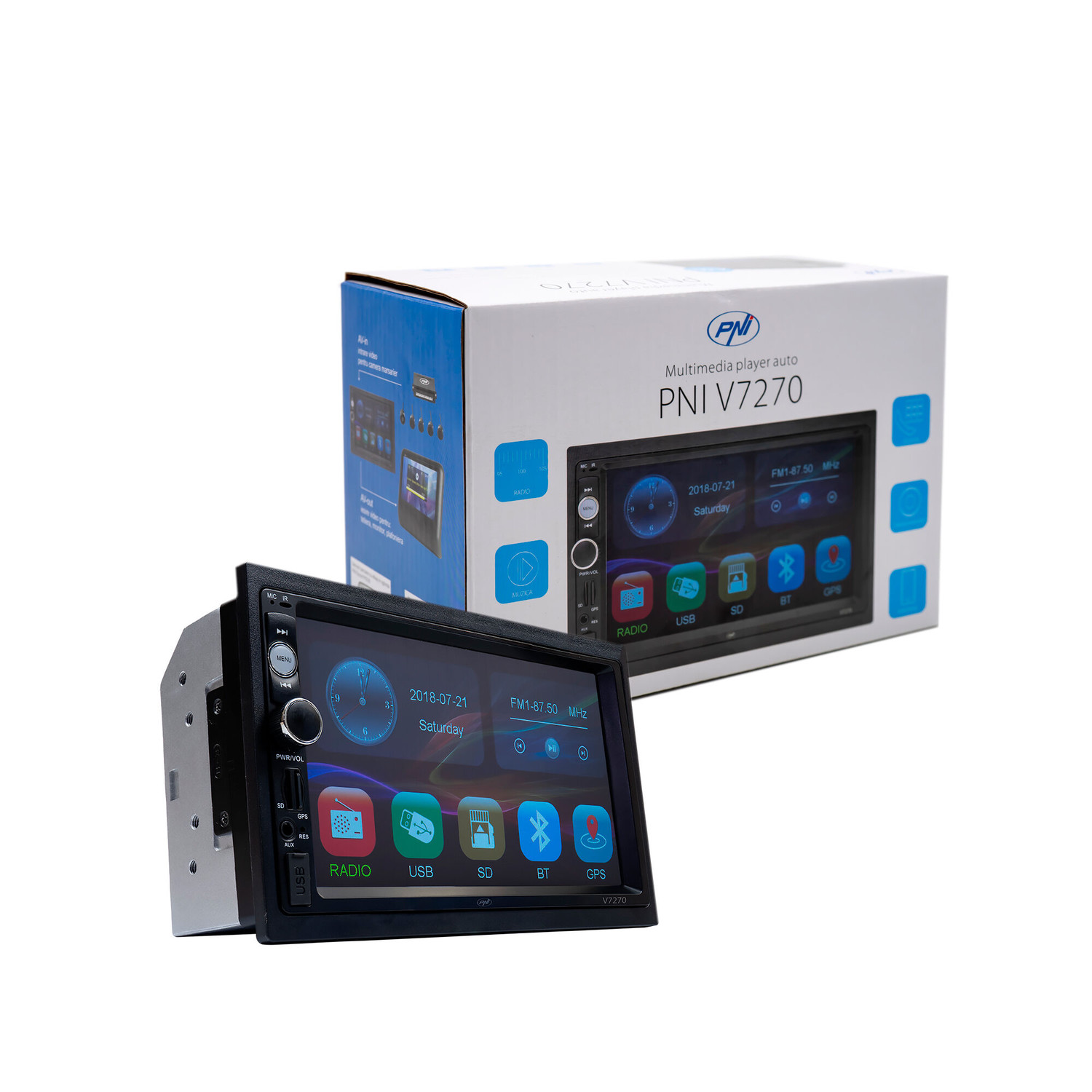 Navigatie multimedia PNI V7270 2 DIN cu GPS MP5, touch screen 7 inch, radio FM, Bluetooth, Mirror Link, AUX, USB, microSD, reducere mare