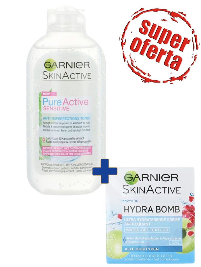 PROMO Garnier Crema 50 ml Hydra Bomb+Gel tonic 200 ml Pure Active Sensitive, reducere mare
