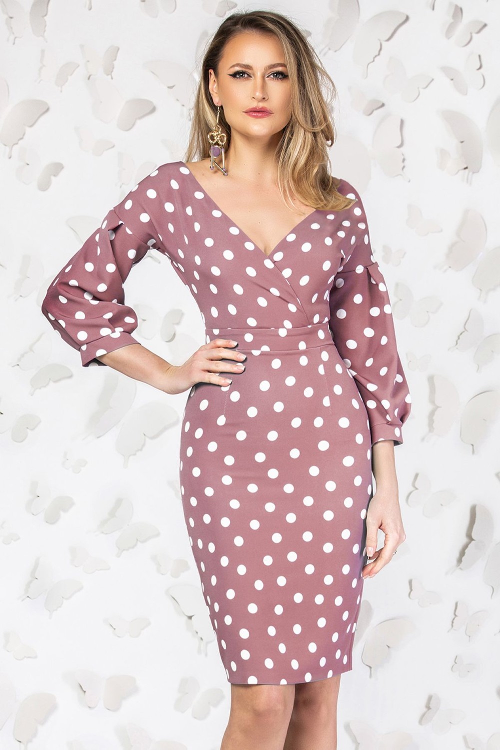 Rochie Pretty Girl rose tip creion cu imprimeu buline