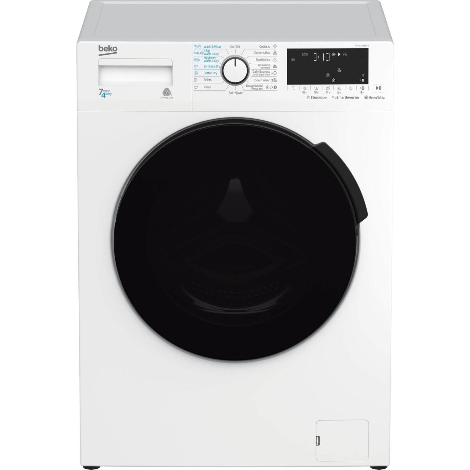 Masina de spalat rufe frontala cu uscator Beko HTE7613YBSTR, HomeWhiz, 7/4 kg, 1200 rpm, Clasa B, Alb, reducere mare