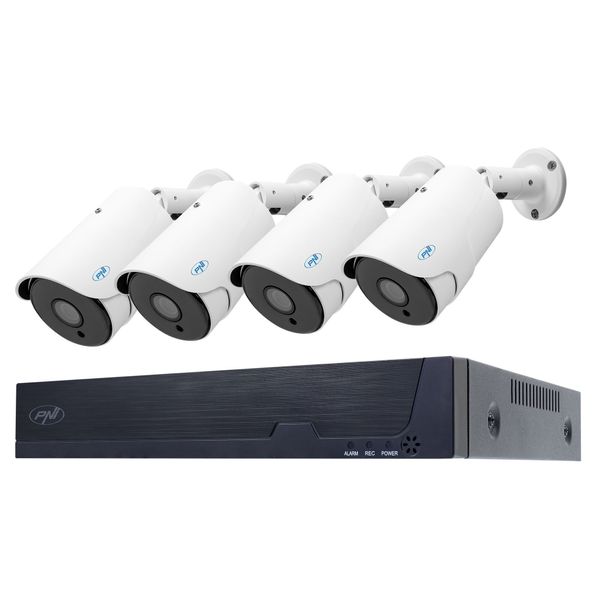 Kit supraveghere video PNI House IPMAX POE Five, NVR, 4 porturi POE, ONVIF + 4 camere IP 5MP, detectie chip, detectie miscare, reducere mare
