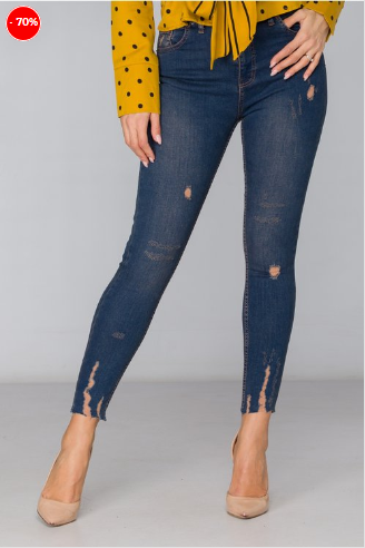 Blugi Neena albastri skinny cu aspect uzat, reducere mare