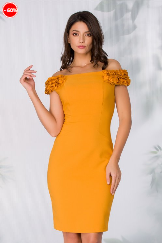 Rochie Rumi galbena cu flori 3D, reducere mare