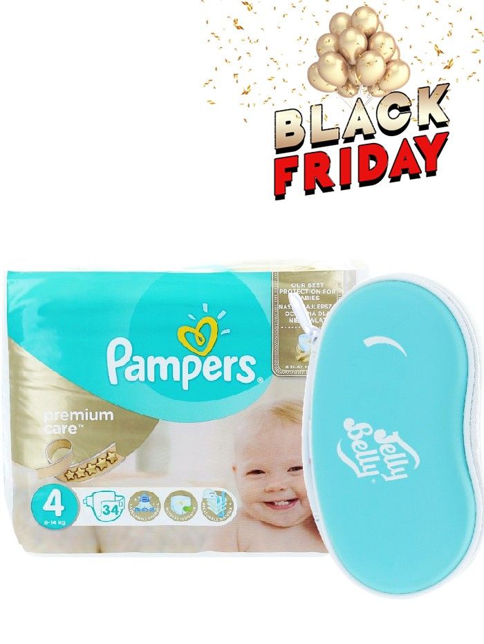 Pampers scutece nr. 4 9-14 kg 34 buc Premium Care + Jelly Belly Poseta pentru copii GRATIS, reducere mare