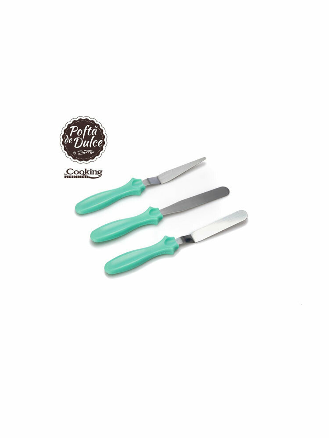 Set 3 spatule ornare Simona Pope, Heinner, HR-AER-F587, 23 cm, inox, Albastru, reducere mare